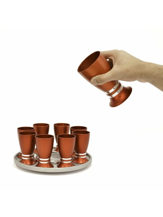 סט משקאות מודרניים אלומיניום צורה מעוגלת, מתנות חתונה יהודיות, ישרא